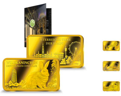 Exklusiver Gedenkbarren ''Wildkaninchen'' aus reinstem Gold (999,9/1000)